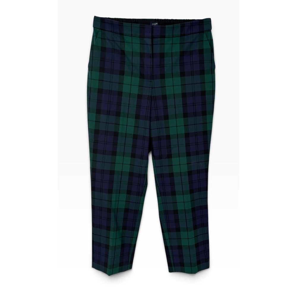 J. Crew Trousers Women 12 Green Black Watch Plaid Excellent Stretch Tartan Pants